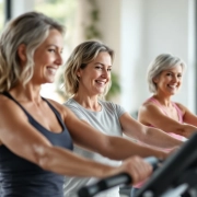 curves-vrouwen-fitness-coach-hydraulische-training.jpg Vrouwen trainen op Curves-circuitapparatuur met behulpzame coach in lichte, moderne fitnessstudio. Ontspannen sfeer met focus op kracht en plezier.