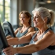 Vrouwen van verschillende leeftijden trainen samen in een lichte Curves fitnessstudio, begeleid door een vriendelijke coach bij hydraulische krachtapparatuur.