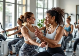 Diverse vrouwen trainen samen in lichte moderne sportschool met begeleiding van vrouwelijke trainer